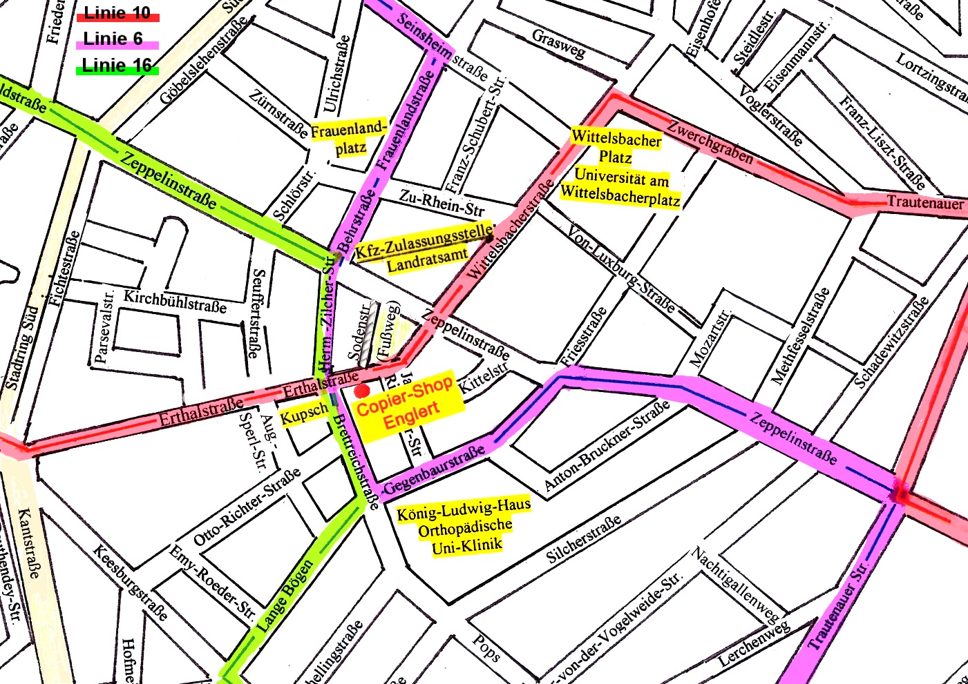 Anfahrt - Wegbeschreibung zum Copier-Shop Englert W&uuml;rzburg